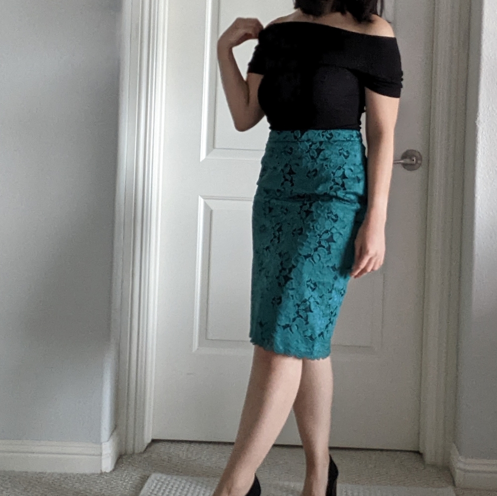 Anthropologie Green Lace Skirt